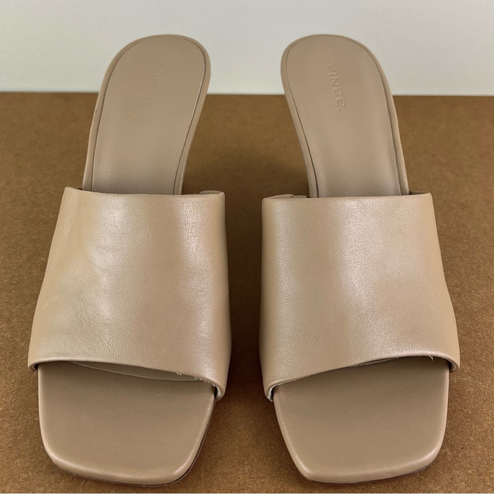NEW VINCE BEIGE LEATHER WEDGE SANDALS - Picture 9 of 12